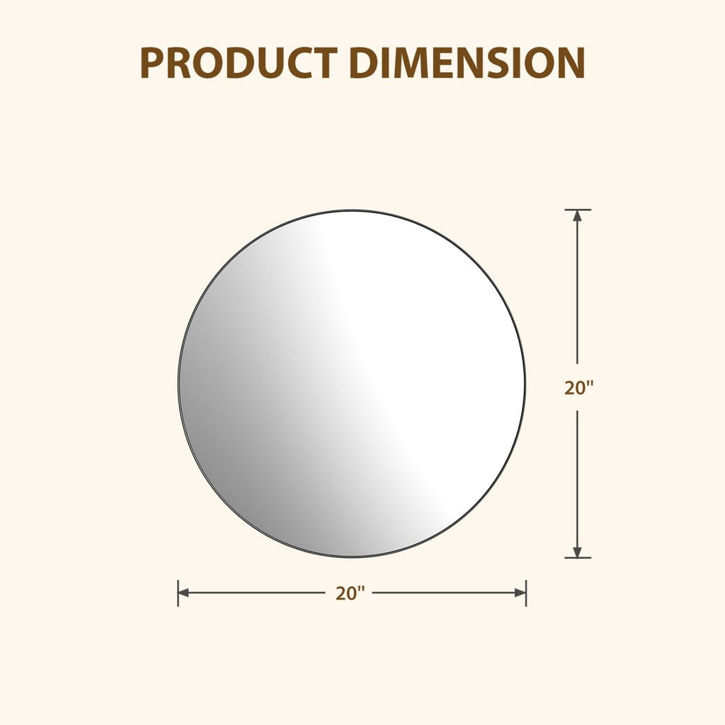 Round Wall Mirror With Brushed Aluminum Frame, Tempered Glass Bathroom Vanity Mirror in Black or Gold, 20 to 30 Inch