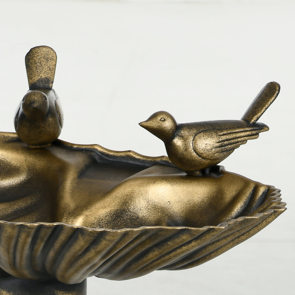 32" Antique Bird Bath with Pedestal, Two Basins and Bird Statues, Bronze Garden Birdbath Feeder