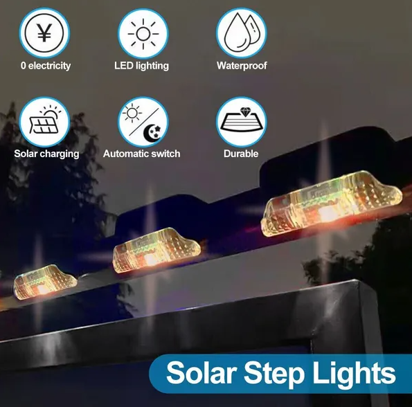 Solar Deck Lights, 8 Pack Black Waterproof LED Step Lights for Stairs, Fence, and Patio, Warm White