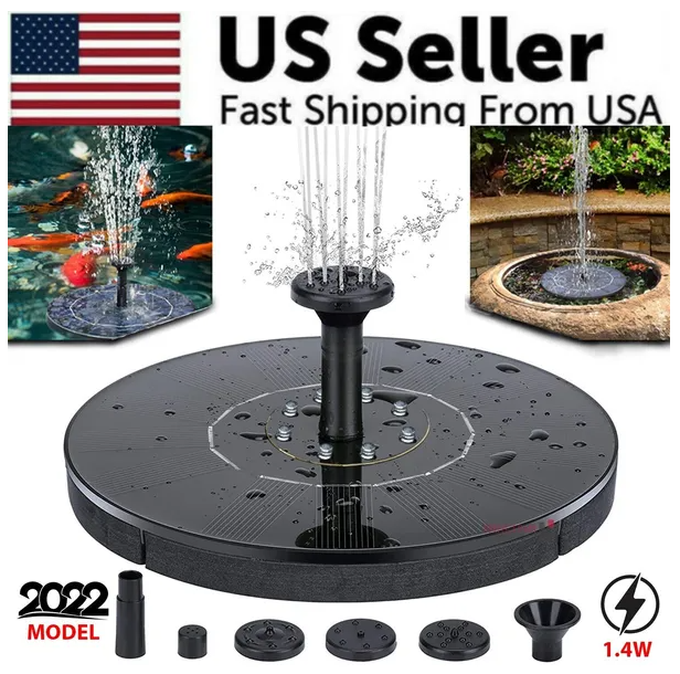 Solar Bird Bath Fountain, 1.4W Floating Solar Water Fountain Pump With 4 Nozzles, Black
