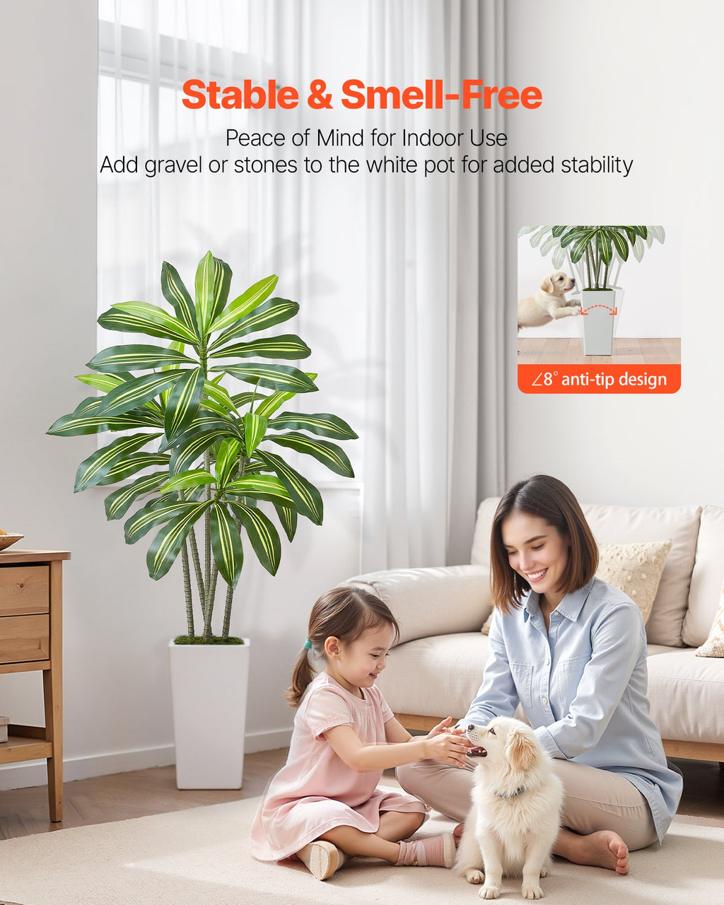 Artificial Dracaena Tree 5 Ft With White Tall Planter, Faux Tropical Palm Plant for Home and Office Decor