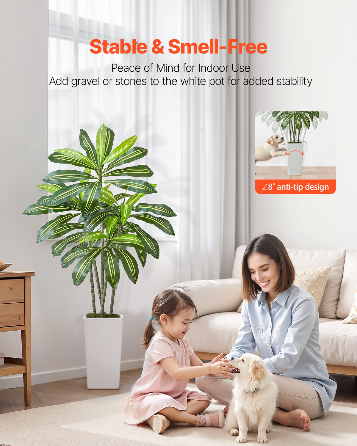 Artificial Dracaena Tree 5 Ft With White Tall Planter, Faux Tropical Palm Plant for Home and Office Decor