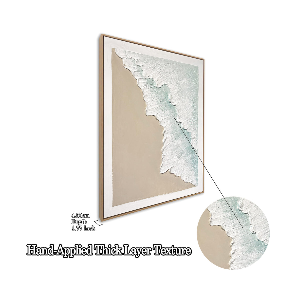 Framed Ocean Wave Wall Art, Set of 2 Textured Canvas Paintings, 25 x 33 In, Aqua Blue and Beige Coastal Decor