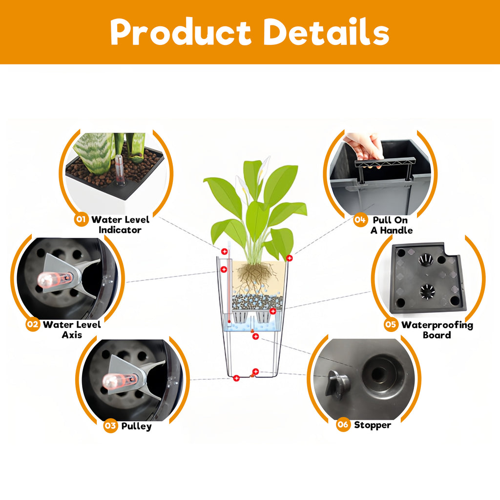 Self-Watering Tall Planters Set of 2, Black Faux Rattan 22 Inch Indoor Outdoor Flower Pots With Water Level Indicator