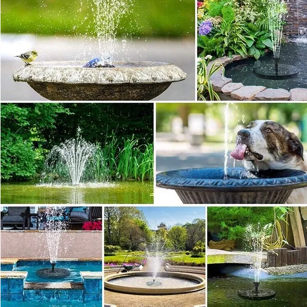 Solar Bird Bath Fountain, 1.4W Floating Solar Water Fountain Pump With 4 Nozzles, Black