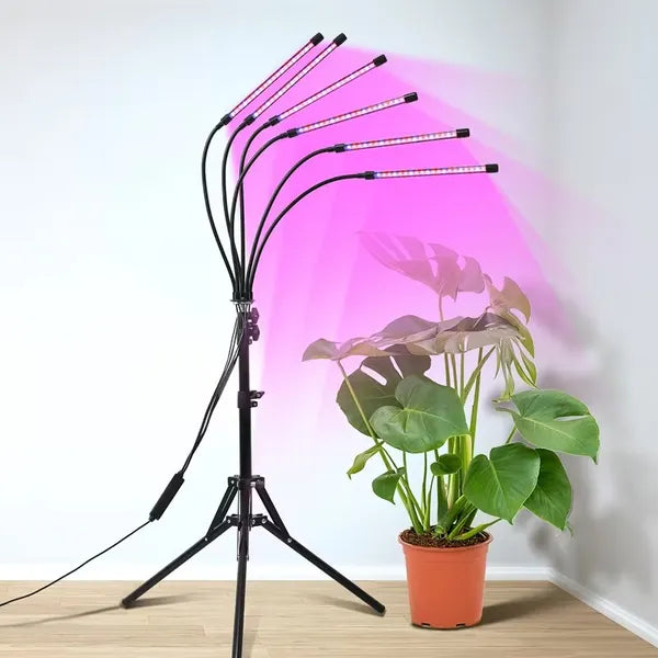 Full Spectrum LED Grow Light With Adjustable Floor Stand, 80 LEDs, 5 Dimming Levels and Auto Timer, Black