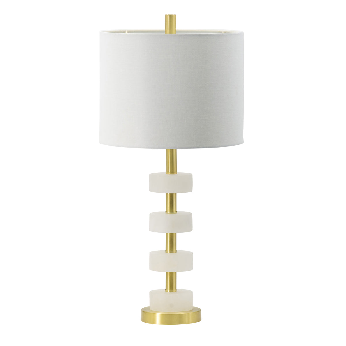 Marble Table Lamp With Stacked Disc Base, White and Gold Drum Shade Accent Lamp, 13 x 13 x 26 in