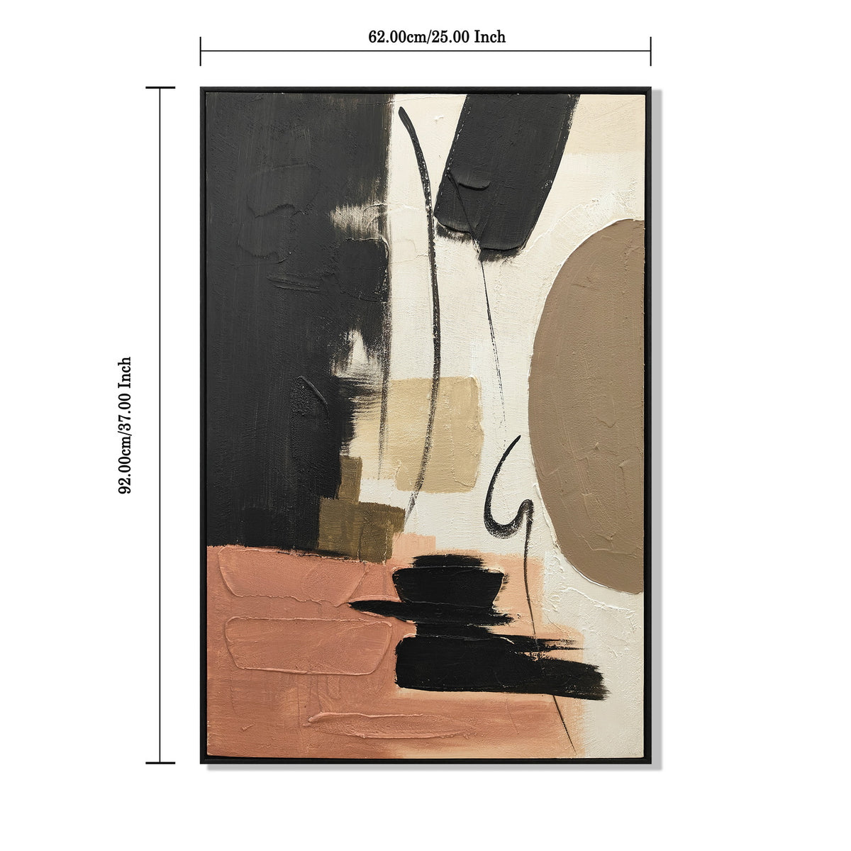Framed Abstract Canvas Wall Art Set of 2, 25x37 In Black Beige & Terracotta Textured Painting for Living Room and Bedroom