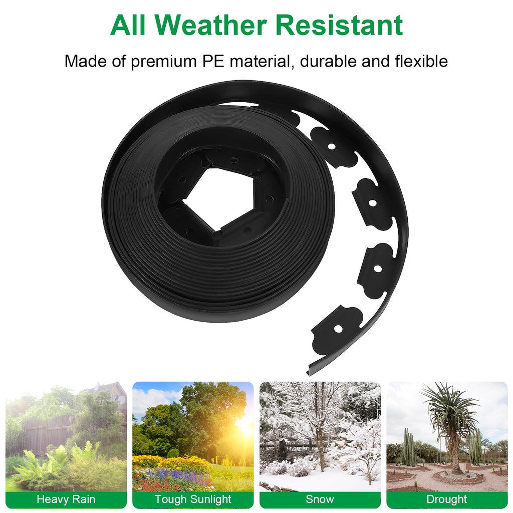 No-Dig Garden Edging Kit, Black Flexible Plastic Landscape Border with Stakes, 32.8, 60 or 100 ft