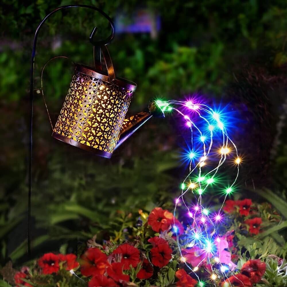 Solar Watering Can Lights With Hanging Stake, Metal Garden Lantern for Patio, Pathway and Yard