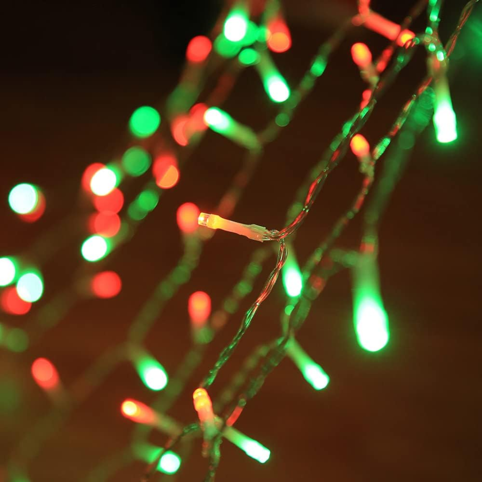 Christmas Tree Waterfall Lights, 317 LED Red and Green String Lights With Star Topper, 9 Strands, 11.5 ft, IP44 Outdoor