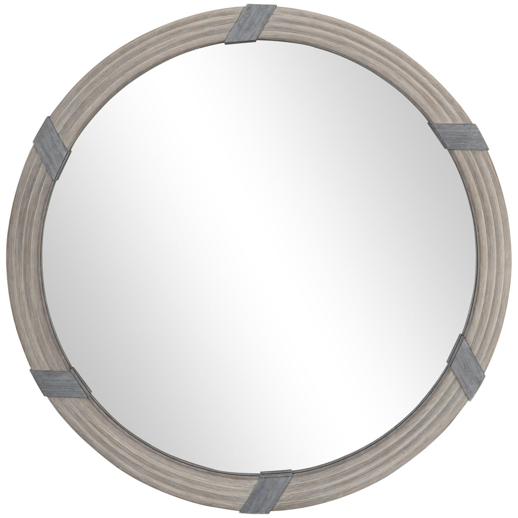Round Wood Wall Mirror, 30.75" Farmhouse Decorative Mirror for Living Room, Bedroom, Hallway, Natural Wood Finish