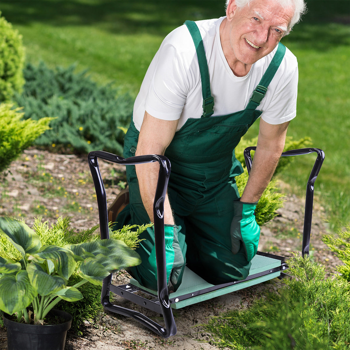 Folding Garden Kneeler and Seat Bench, Padded EVA Foam Pad with Steel Frame Handles, Green and Black