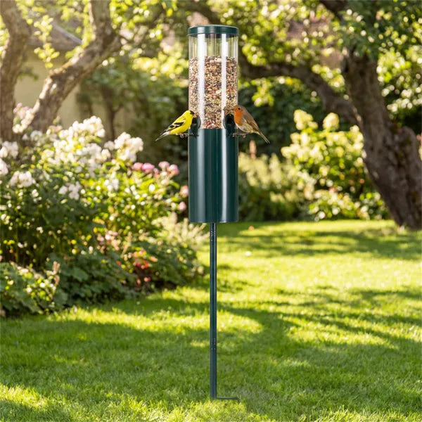 Standing Bird Feeder with Pole, Squirrel-Proof Metal & Clear Tube Feeder, 4 Feeding Ports with Perches, Green, 51" Tall