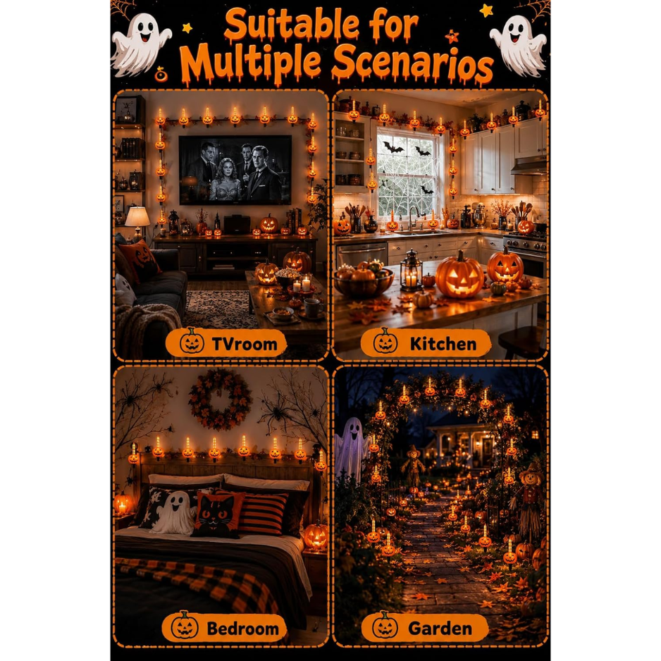 Halloween Pumpkin Bubble String Lights, 7.5 Ft Jack O' Lantern LED Lights, Connectable Indoor Outdoor Porch Decor