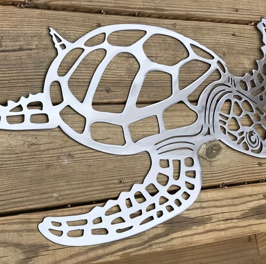 Metal Sea Turtle Wall Decor, Rustic Coastal Wall Art Accent for Beach House Bathroom