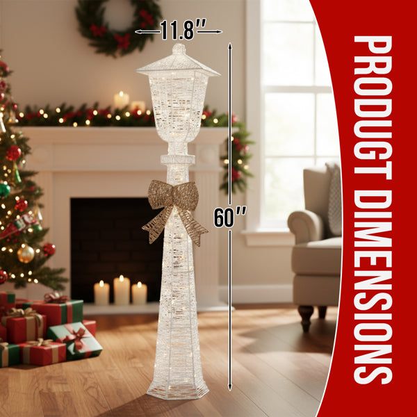 5 Ft Lighted Christmas Lamp Post with Bow, 110 Warm White LED Pre-Lit Indoor Outdoor Holiday Yard Decoration