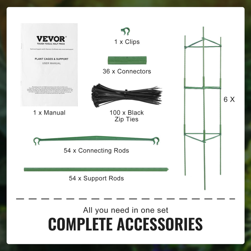 Tomato Cages for Garden, 6 Pack 48 Inch Stackable Plant Support Trellis, Green Metal Stakes for Vegetables and Climbing Flowers