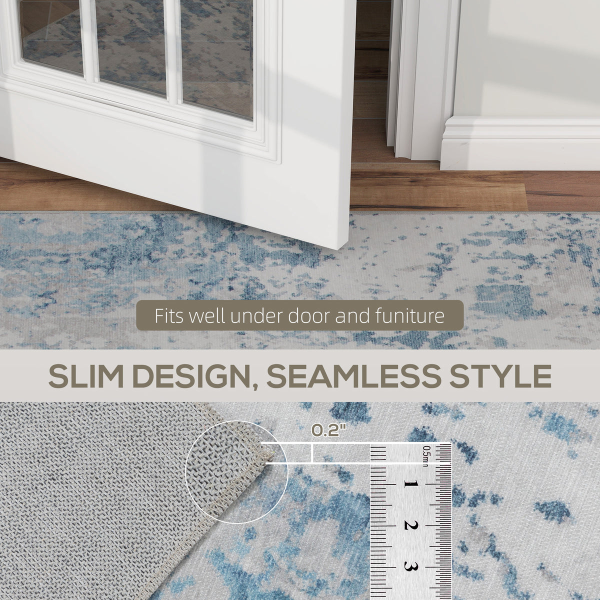 Area Rug 5x7 Machine Washable Non-Slip Blue Abstract Chenille Floor Carpet for Living Room, Bedroom and Dining Room