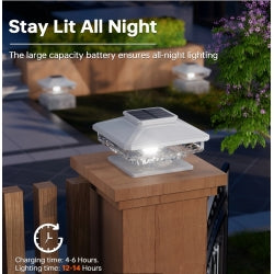 Solar Post Cap Lights, 4 Pack Cool White Outdoor Fence Lights for 4x4, 5x5 and 6x6 Wooden Posts, Waterproof Garden Decor
