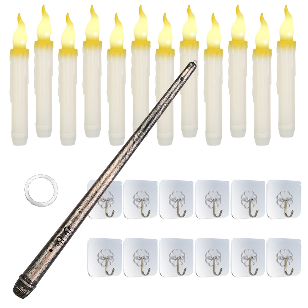 Floating LED Candles With Magic Wand Remote, 12 Pack Flameless Flickering Taper Candles With Hooks and Hanging Wire