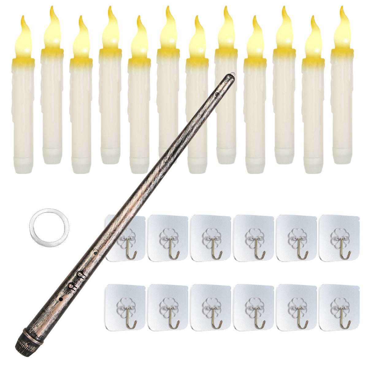 Floating LED Candles With Magic Wand Remote, 12 Pack Flameless Flickering Taper Candles With Hooks and Hanging Wire