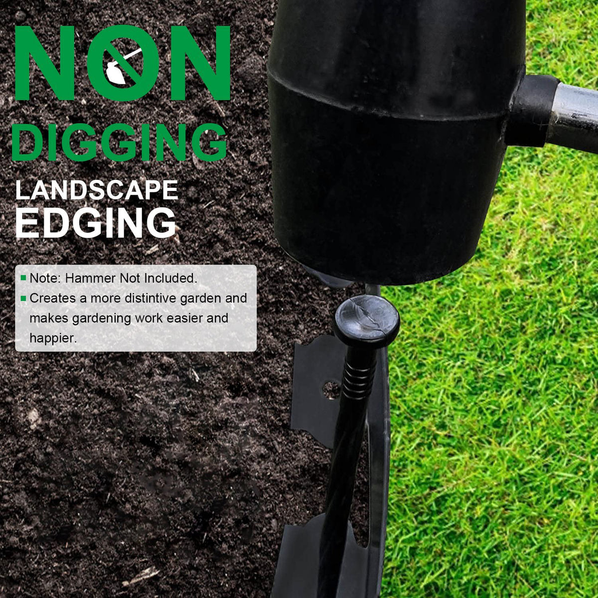 No-Dig Garden Edging Kit, Black Flexible Plastic Landscape Border with Stakes, 32.8, 60 or 100 ft