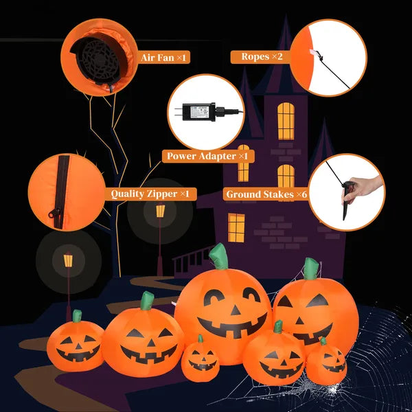 7 Ft Inflatable Halloween Pumpkin Decoration, 7 Lighted Jack-O-Lantern Blow Up Yard Decor with LED Lights, Stakes and Blower