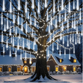 Meteor Shower Lights Outdoor, 8 Tubes 192 LED Falling Rain Icicle String Lights, 12 Inch Cascading Snow Lights, White