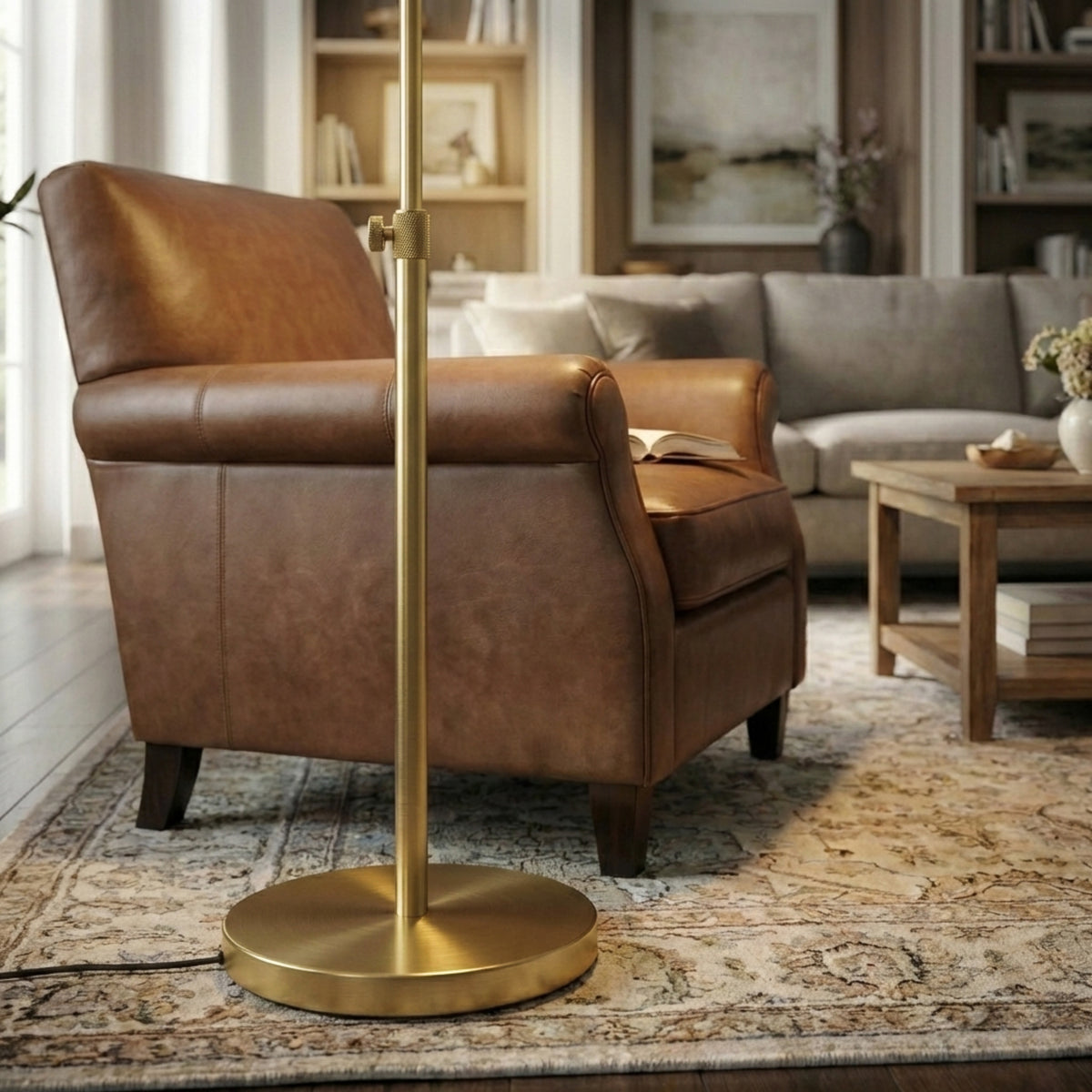 LED Floor Lamp With Adjustable Height, Brass Gold Metal Reading Lamp With On/Off Switch, 63 in.