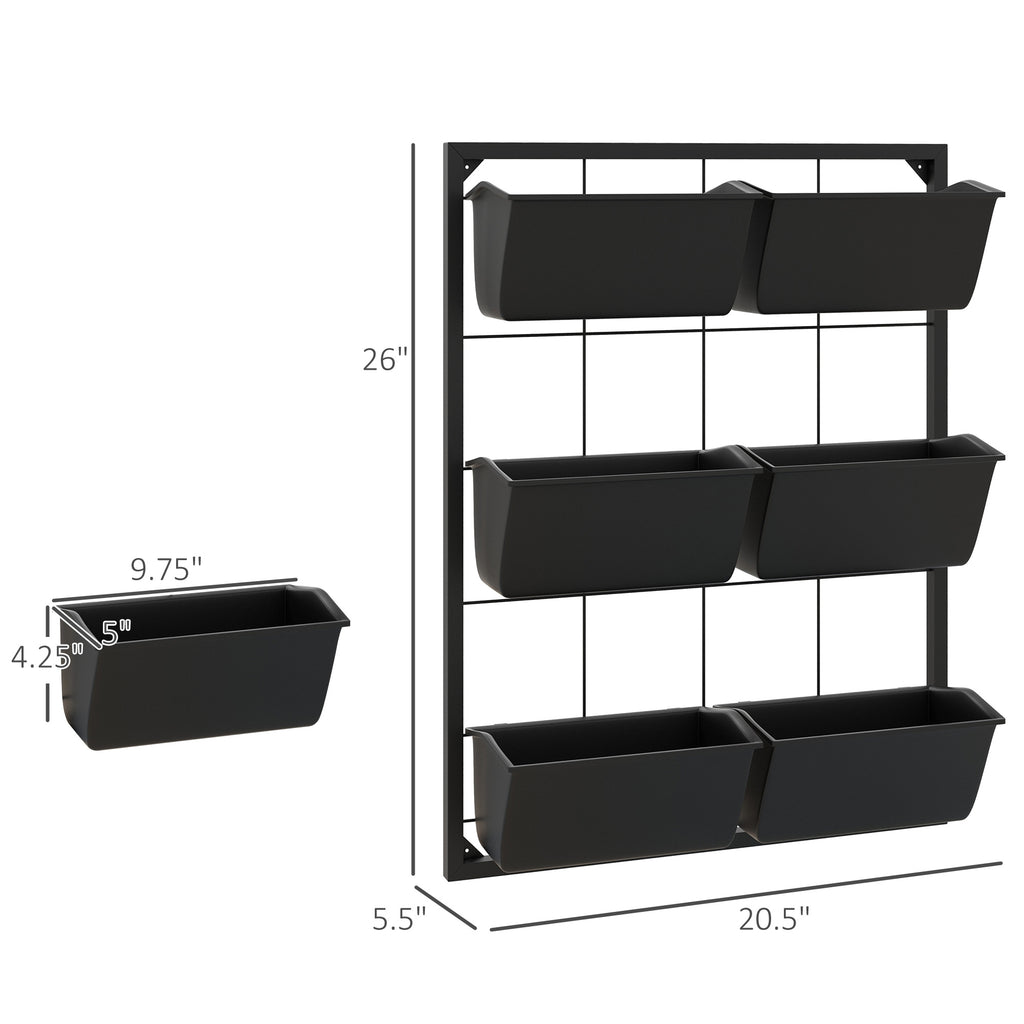 3-Tier Wall Mounted Planter With 6 Self-Draining Pots, Black Steel Vertical Garden For Indoor And Outdoor Herbs