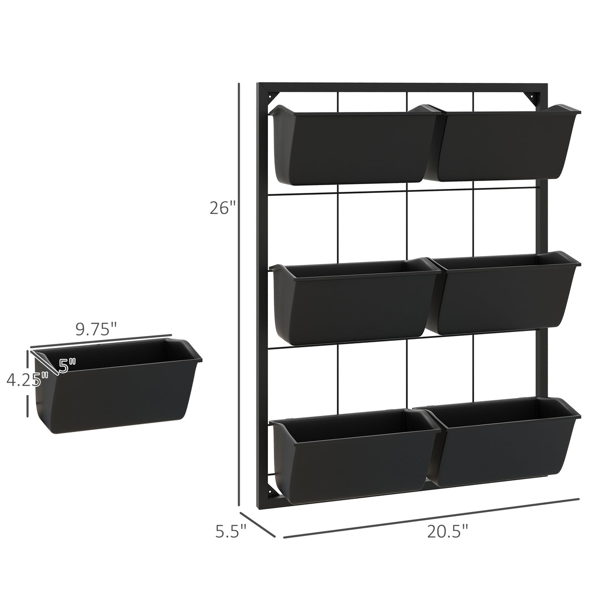 3-Tier Wall Mounted Planter With 6 Self-Draining Pots, Black Steel Vertical Garden For Indoor And Outdoor Herbs