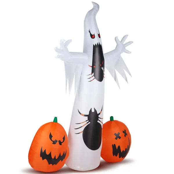 11.8 Ft Halloween Inflatable Ghost With Spider and Pumpkins, Lighted Outdoor Yard Decoration