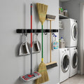 Broom and Mop Holder Wall Mount, Black Stainless Steel Garden Tool Organizer with 5 Slots and 4 Hooks, 17 in