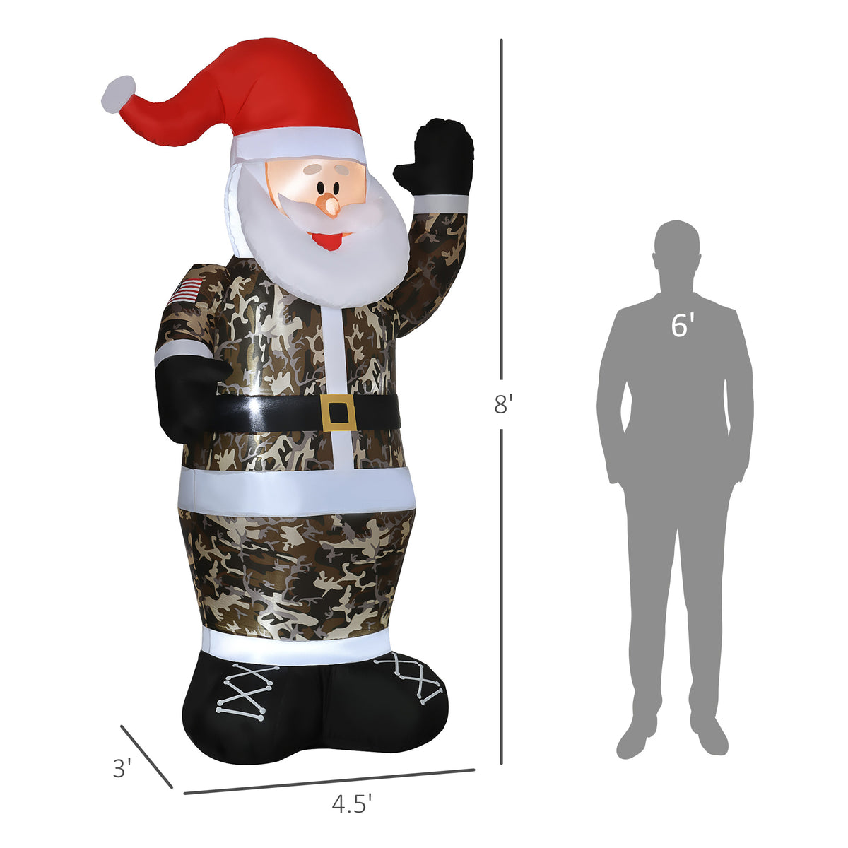 8 ft Christmas Inflatable Santa Claus in Camouflage, LED Lighted Blow-Up Outdoor Yard Decoration