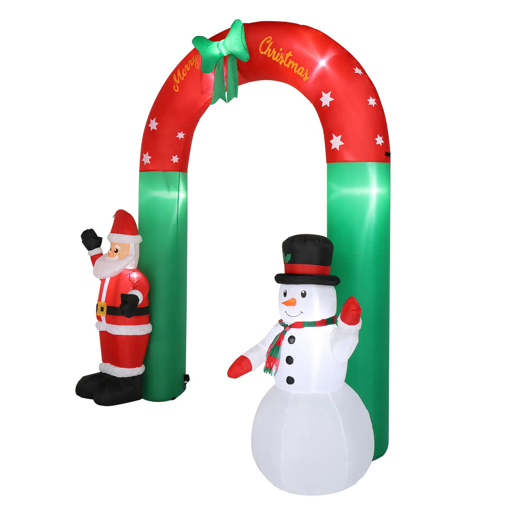 8 Ft Inflatable Christmas Archway With Santa and Snowman, 7 Lights, Red and Green Yard Decoration