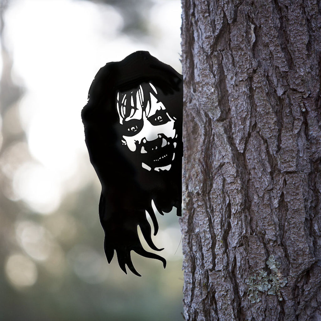 Gothic Witch Metal Wall Art, Wrought Iron Silhouette Tree and Window Hanging Decor