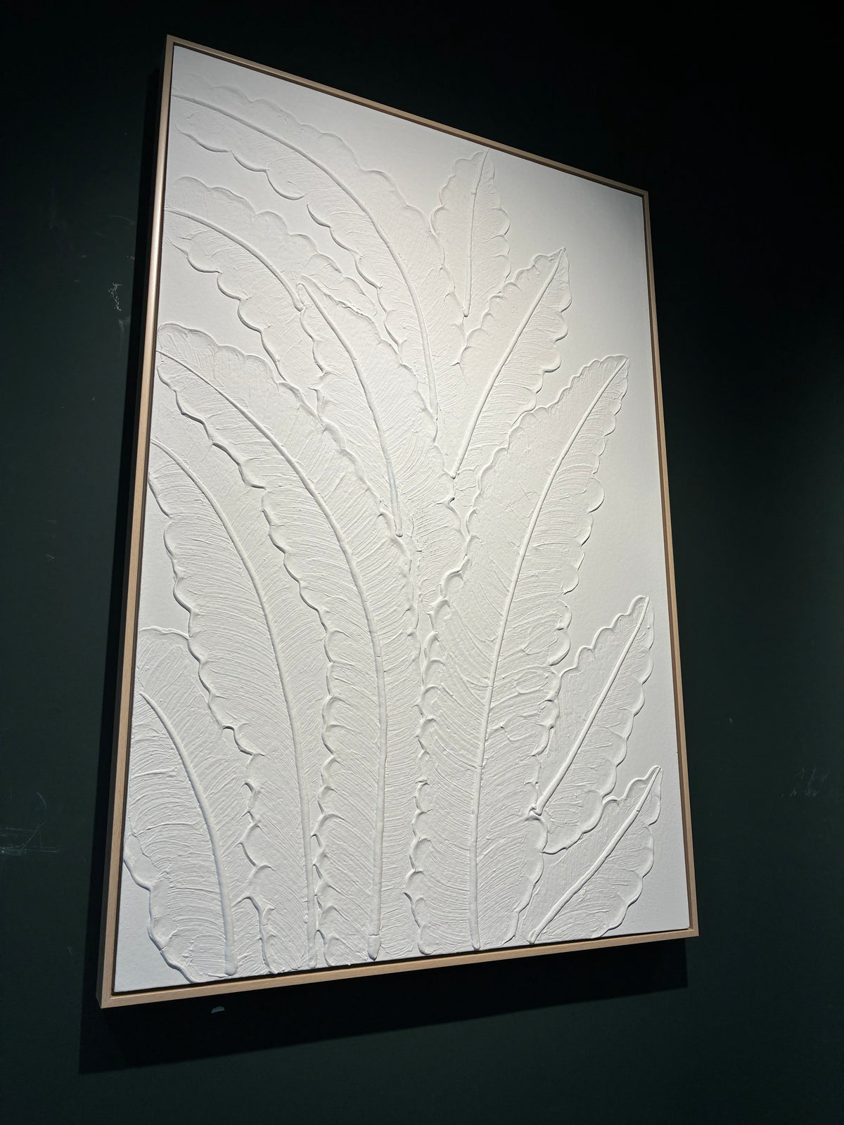 Framed Botanical Leaf Wall Art, 25 x 37 in Antique White Textured Canvas Painting, Minimalist Neutral Decor, Ready to Hang