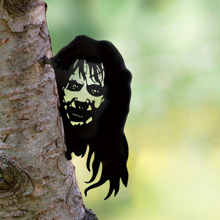 Gothic Witch Metal Wall Art, Wrought Iron Silhouette Tree and Window Hanging Decor