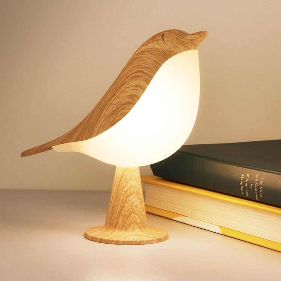 Bird Table Lamp, Cordless Rechargeable Night Light With Touch Sensor and 3 Color Temperatures, Maple or Red