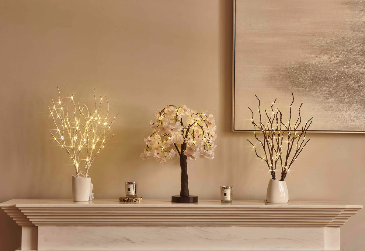 Lighted Cherry Blossom Tree, 18-Inch LED Tabletop Blossom Light with 40 Warm White Lights, Pink or White