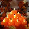 Pumpkin LED Tea Lights, 12 Pack Flameless Flickering Candles for Halloween, Fall and Thanksgiving Decor, Orange