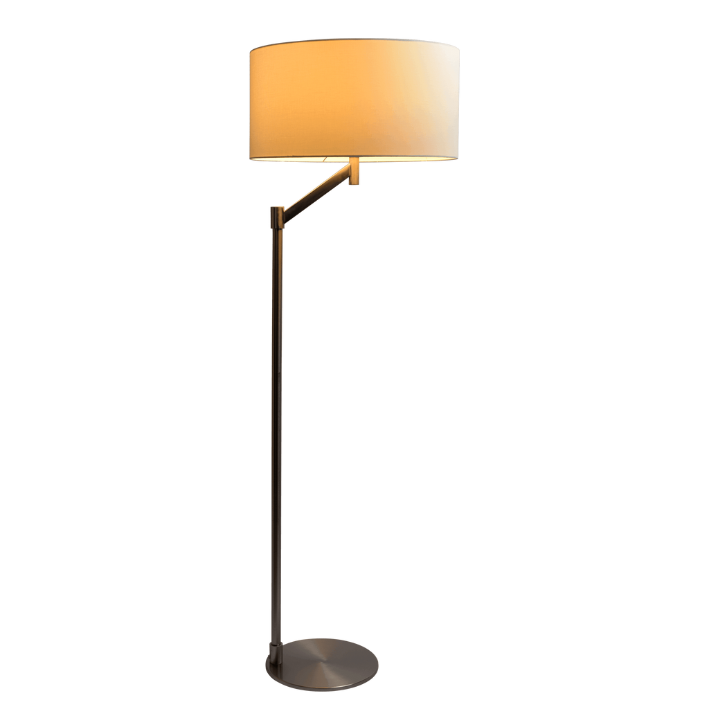 Brushed Nickel Floor Lamp With White Drum Shade, 61 in. Swing Arm Metal Reading Lamp