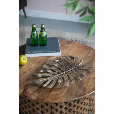 Gold Monstera Leaf Wall Decor, Aluminum Decorative Tray, 18.9" Tropical Botanical Accent