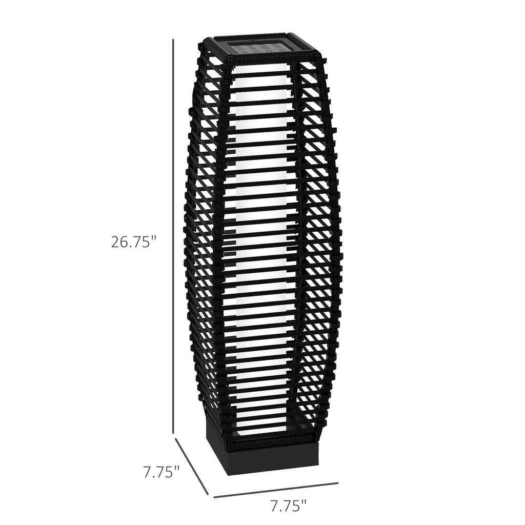 Solar Floor Lamp, Black PE Rattan Outdoor Garden Lantern for Patio, Pathway and Driveway, 26.75" Tall