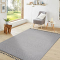 Medallion Indoor Outdoor Area Rug, 5x7 White Ivory Tasseled Polypropylene Rug for Living Room
