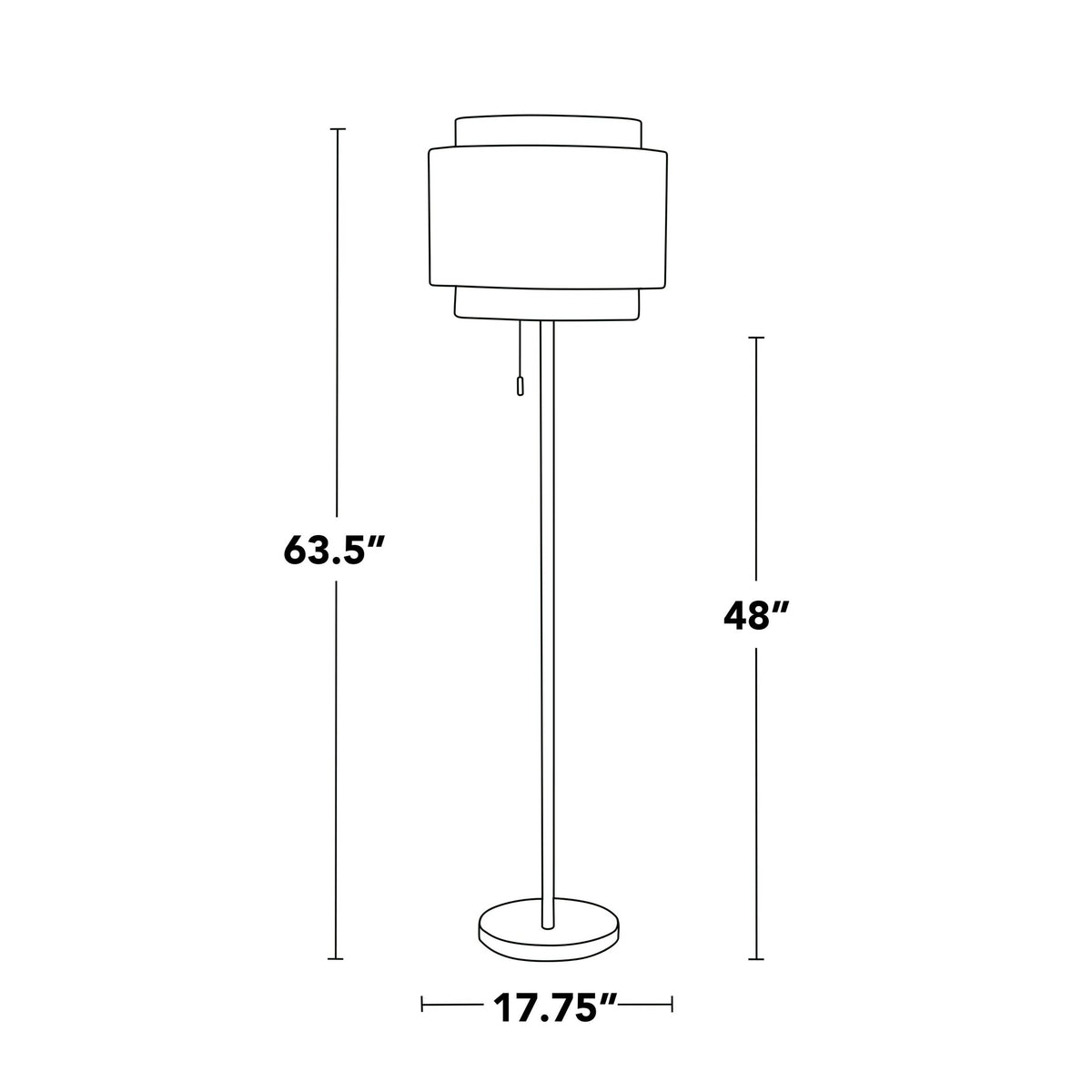 Gold Metal Floor Lamp With Tiered Off-White Linen Shade, 63.5 Inch Contemporary Standing Lamp
