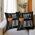 Happy Halloween Pillow Covers 18x18 Inch, Set of 2 Black Pumpkin Spider Web Cotton Linen Throw Pillow Cases