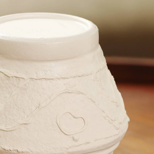 Organic Pattern Terracotta Candle Holder, White Rustic Pillar Candle Stand, 5.2 x 5.2 x 5.5 in.