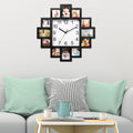 Photo Frame Wall Clock With 12 Picture Collage Openings, Black ABS, 15.35 In Square Family Photo Display
